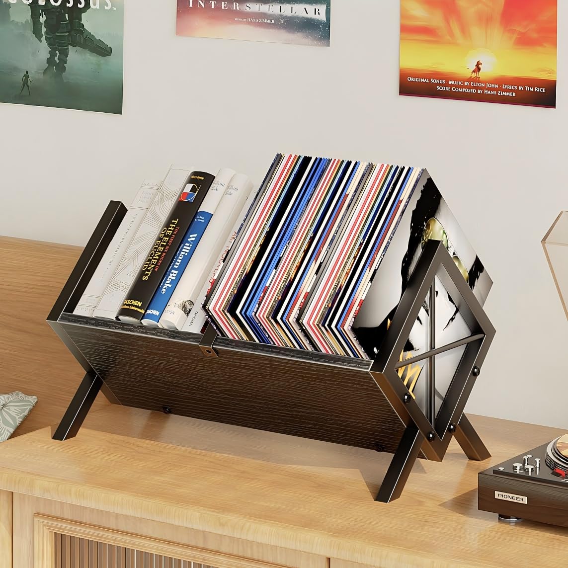 MIN WIN Schallplatten Aufbewahrung, Schallplatten Regal Aufbewahrung für bis zu 80 LPs, Bücherregal Klein, Schreibtisch Regal für Bücher und Magazine