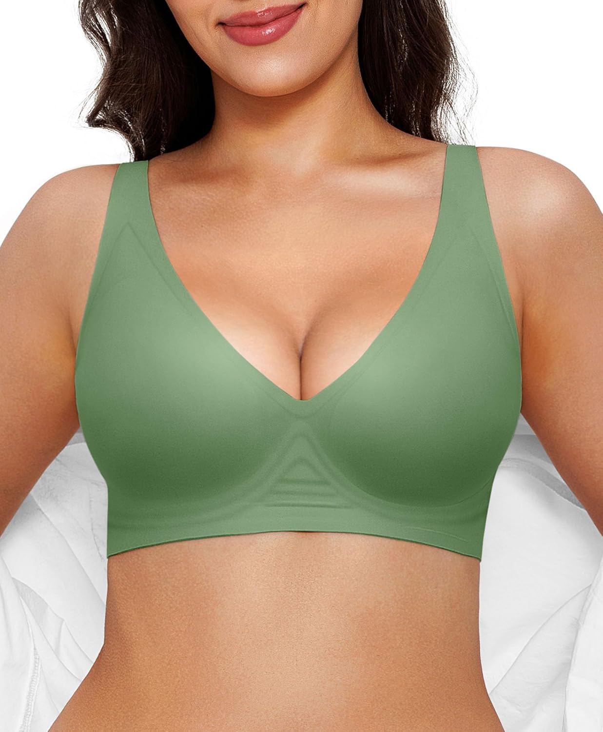Popilush Wireless Bras Women Seamless No Underwire Push Up Bra Supportive Deep V Bralette Everyday Comfortable T-Shirt Bra