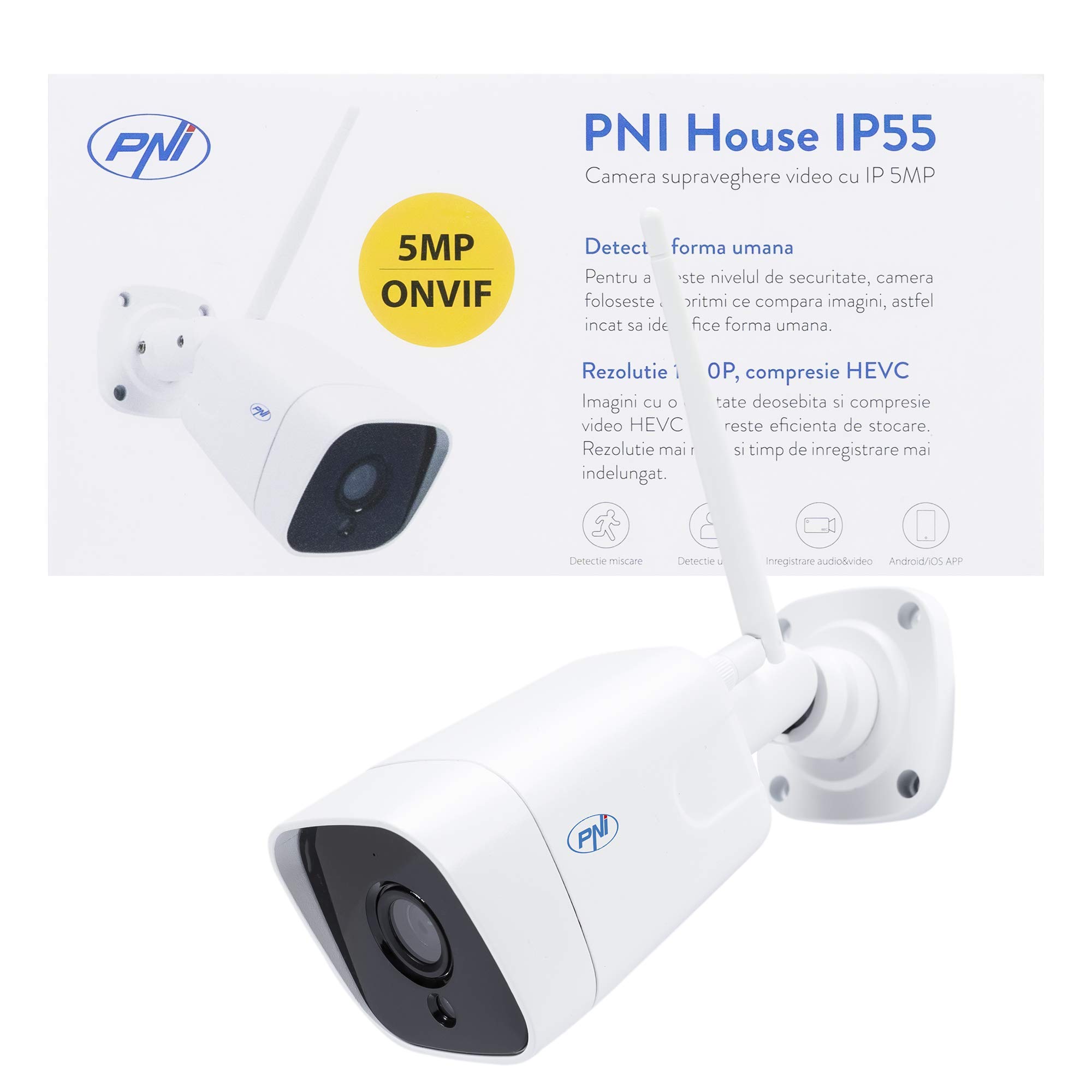 PNI Video Surveillance Camera House IP55 5MP Wireless with Outdoor and Indoor IP and microSD Slot, Night Mode