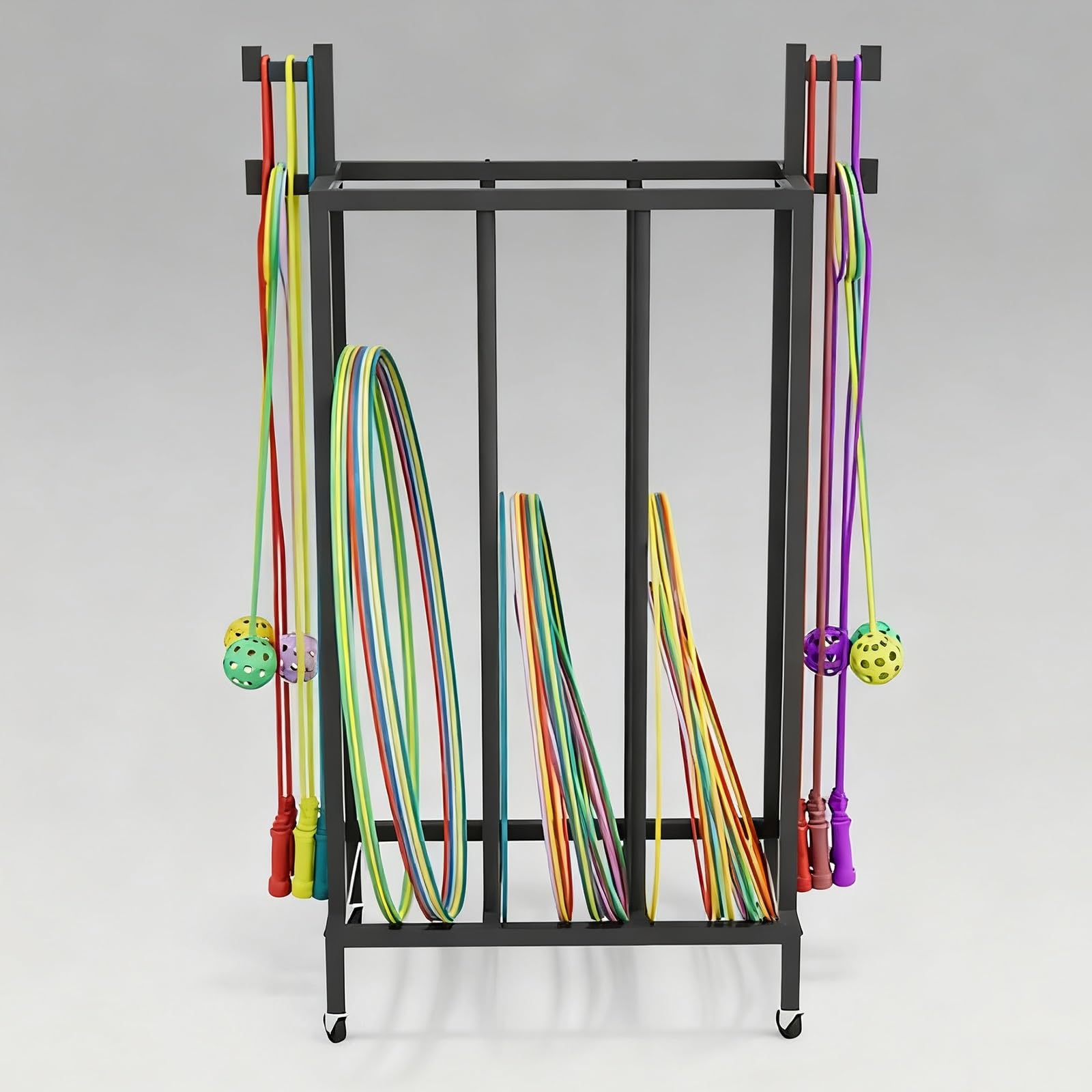 Supporto per Hula Hoop Carrello portaoggetti per hula hoop, resistente, organizer mobile per anelli fitness, carrello espositivo per cerchi fitness con corda per saltare