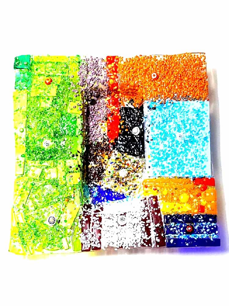Centro de mesa de cristal de Murano de 33 cm BLUSUPERSHOP hecho en Italia con murrinas y un llavero