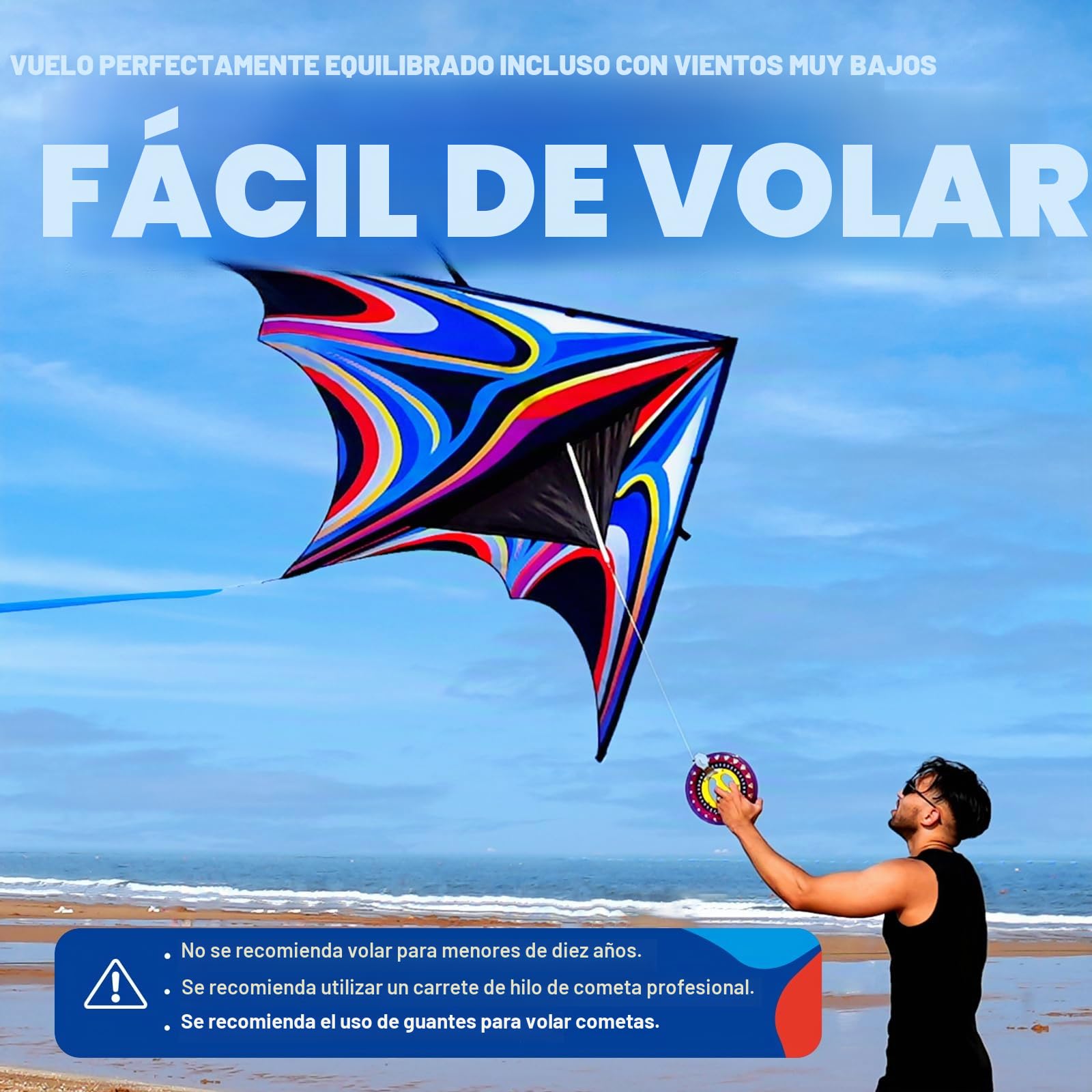 SGftre Cometa Delta grande azul para niños y adultos, extremadamente fácil de volar para principiantes, cometas para viajes a la playa, parque, actividades familiares al aire libre