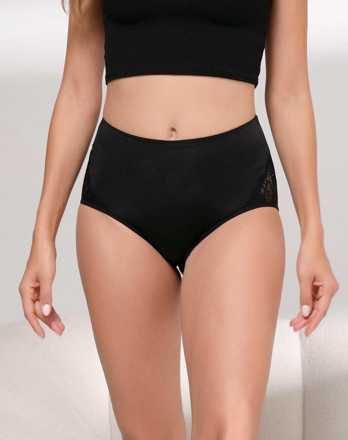 INNERSY Women's High Waisted Lace Nylon Underwear Soft Full Coverage Brief Panties 4 Pack - Image 2