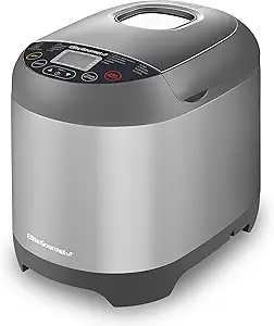 Elite Gourmet EBM8103SS Programmable Bread Maker Machine, 3 Loaf Sizes, 19 Menu Functions Gluten Free White Wheat Rye French and more, 2 Lb, Stainless Steel