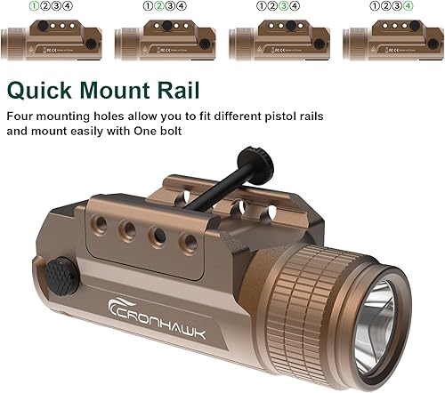 Miniatura 4 de Luz de pistola recargable, linterna táctica montada en riel compacto de 700 lúmenes, apta para Picatinny MIL-STD-1913