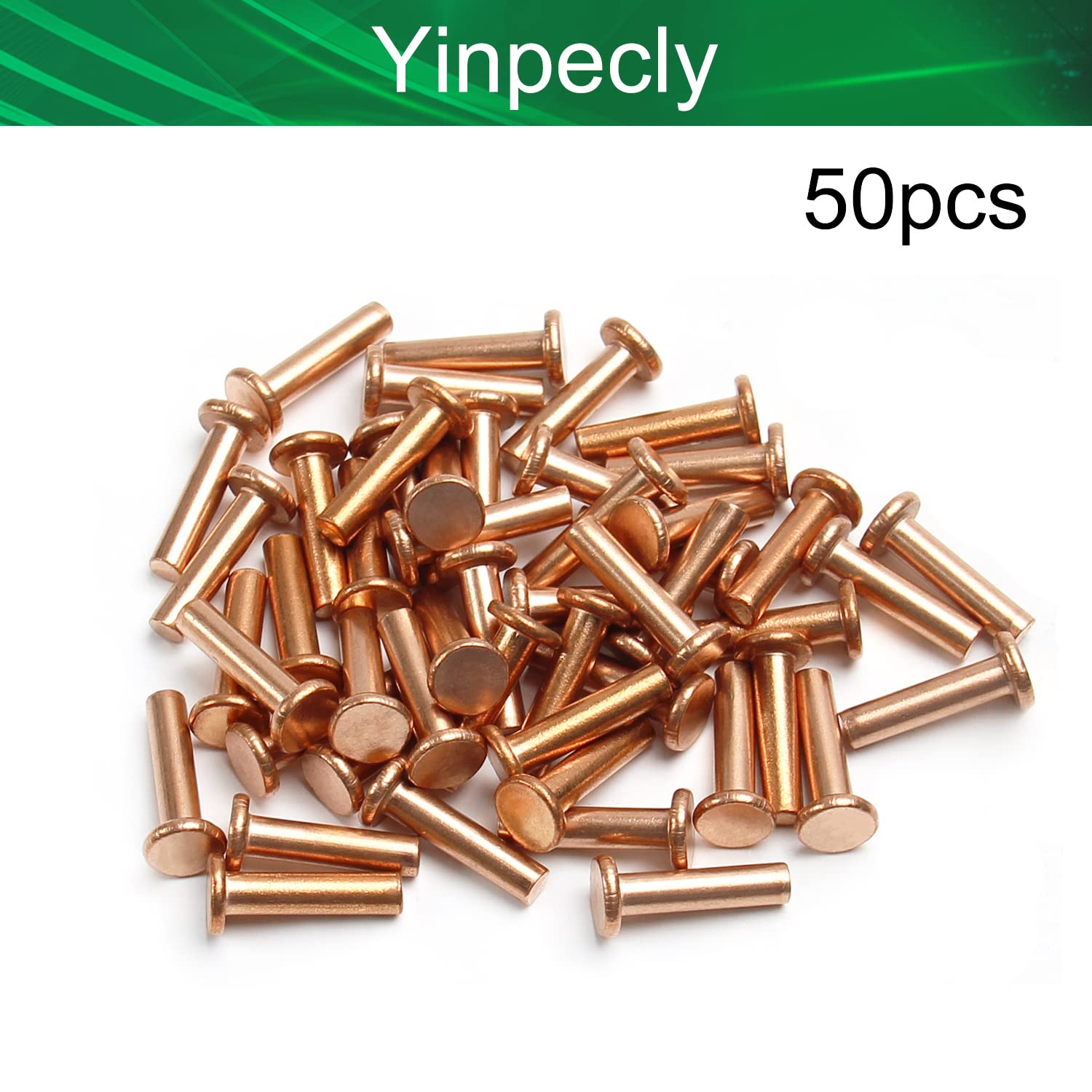 0.20"x0.79"(DxH) Flat Head Copper Rivets Fasteners for Electrical Applications, Copper Tone 50pcs