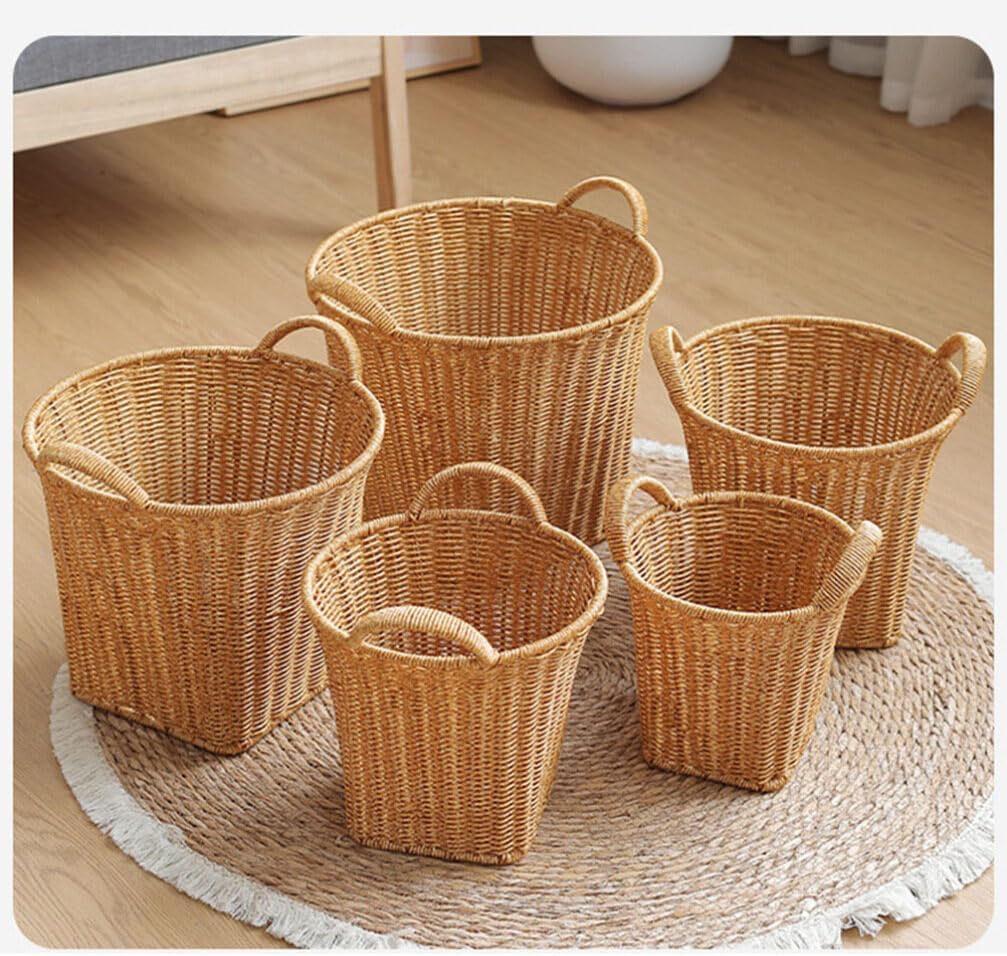 Woven Flower Basket Hand-woven Decorative Storage Basket with Handles for Flowers Snacks and Sundries Multi-purpose Imitation Rattan Design for Home Office and Outdoor Use