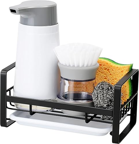 Miniatura 8 de ARTLEO Soporte para esponja de cocina, organizador de fregadero con soporte para cepillos de platos, soporte para cepillos de cocina a prueba de
