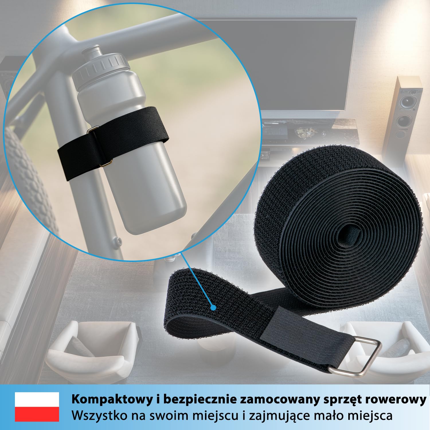 valonic SPARROW – mocna taśma rzepowa, 5 m, 50 mm, w zestawie 10 metalowych pierścieni, czarna, do porządkowania kabli, zapięcie rzepowe