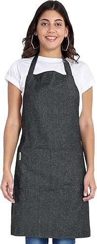 Delantal de chef, delantal de cocina de algodón reciclado con cuello ajustable con lazos largos, para cocinar, hornear