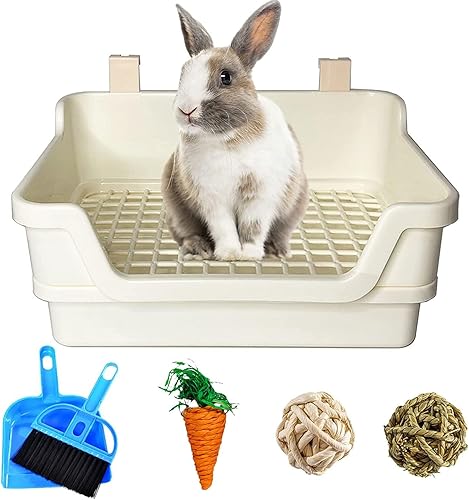 kathson Caja de arena extra grande para conejo, entrenador de conejo, inodoro de animales pequeños, caja de arena para conejillos de indias adultos,