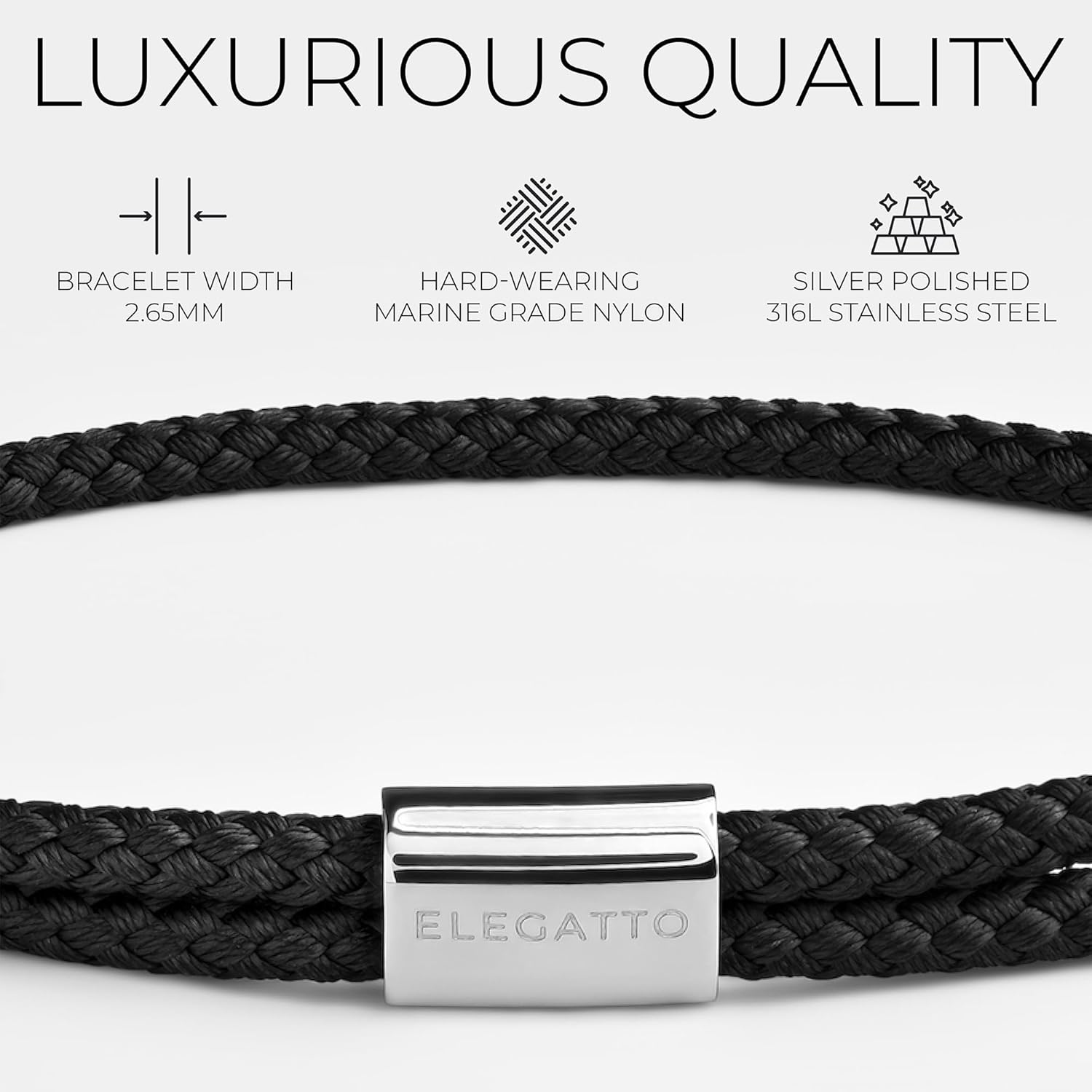 Elegatto Sailor Premium Rope Bracelet for Men | Nylon Marine Cord with Silver Polished Stainless Steel Pull Rope Closure | Men’s Designer Bracelets