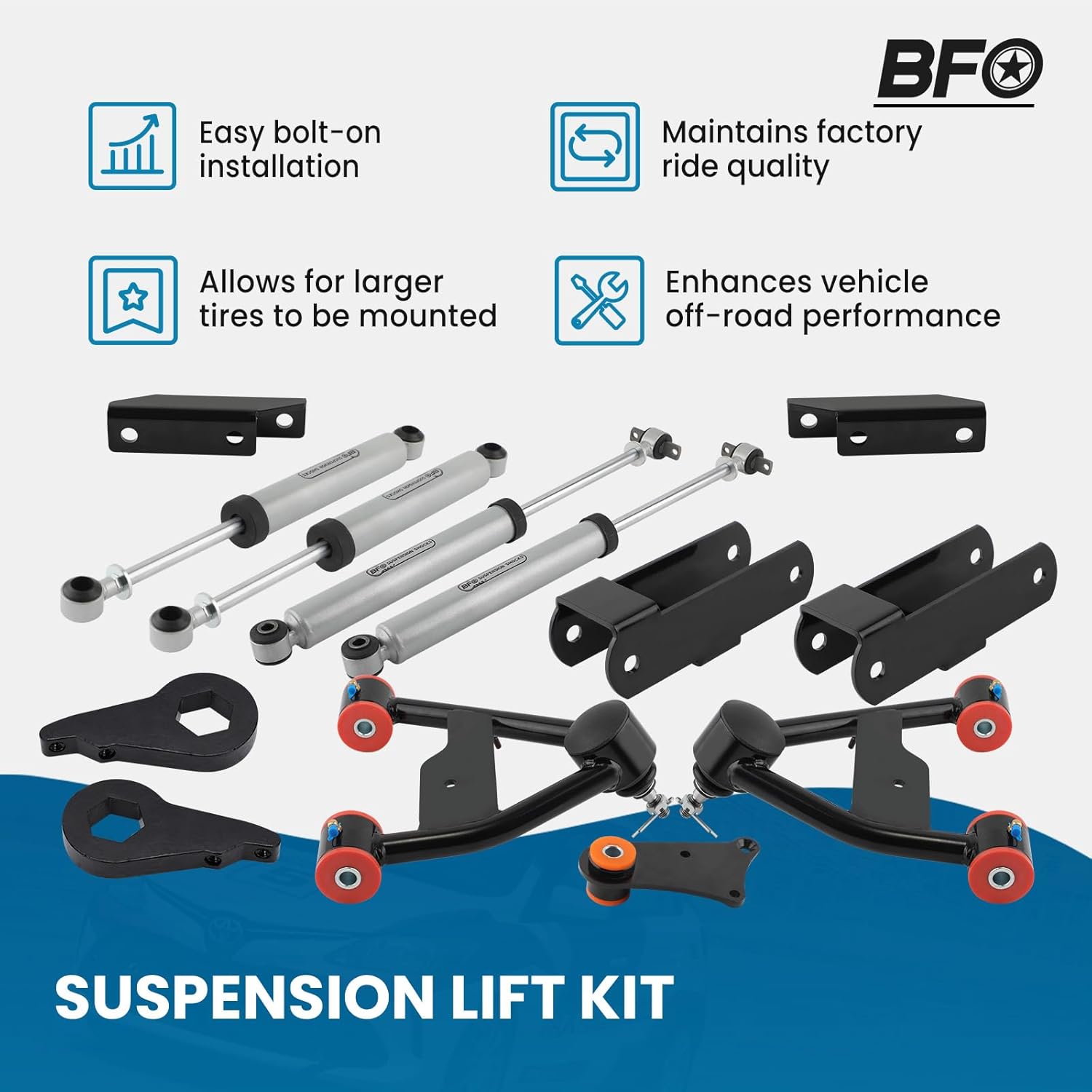 BFO 2.5" Suspension Lift Kit w/Upper Control Arm Shock for 1983-2005 Chevy S10 Blazer for GMC S15 Jimmy 4WD Complete kit