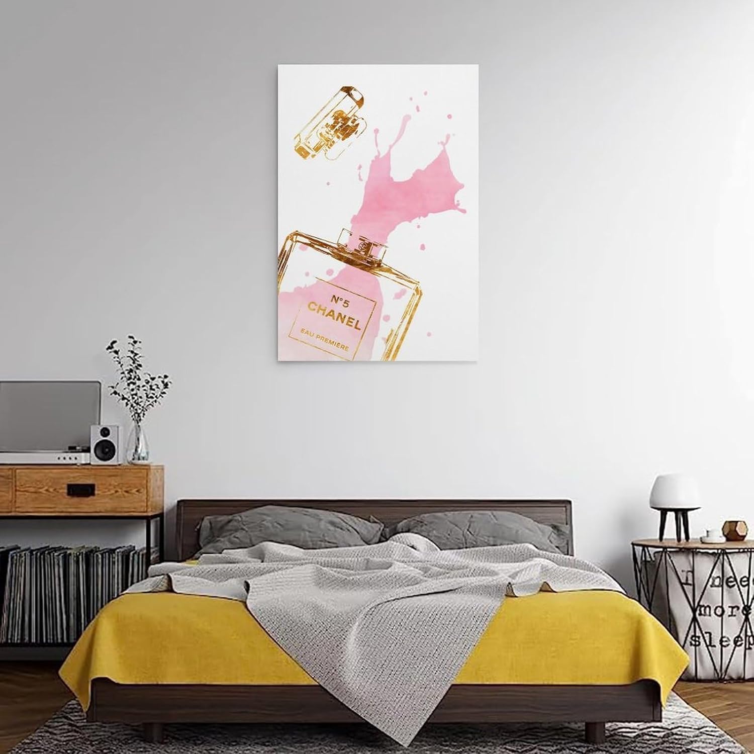 WEboL Fashion Perfume Bottle Gold & Pink Splash Poster Decorative Painting Canvas Wall Art Picture Print Modern Family Bedroom Decor 08x12inch(20x30cm),Framed