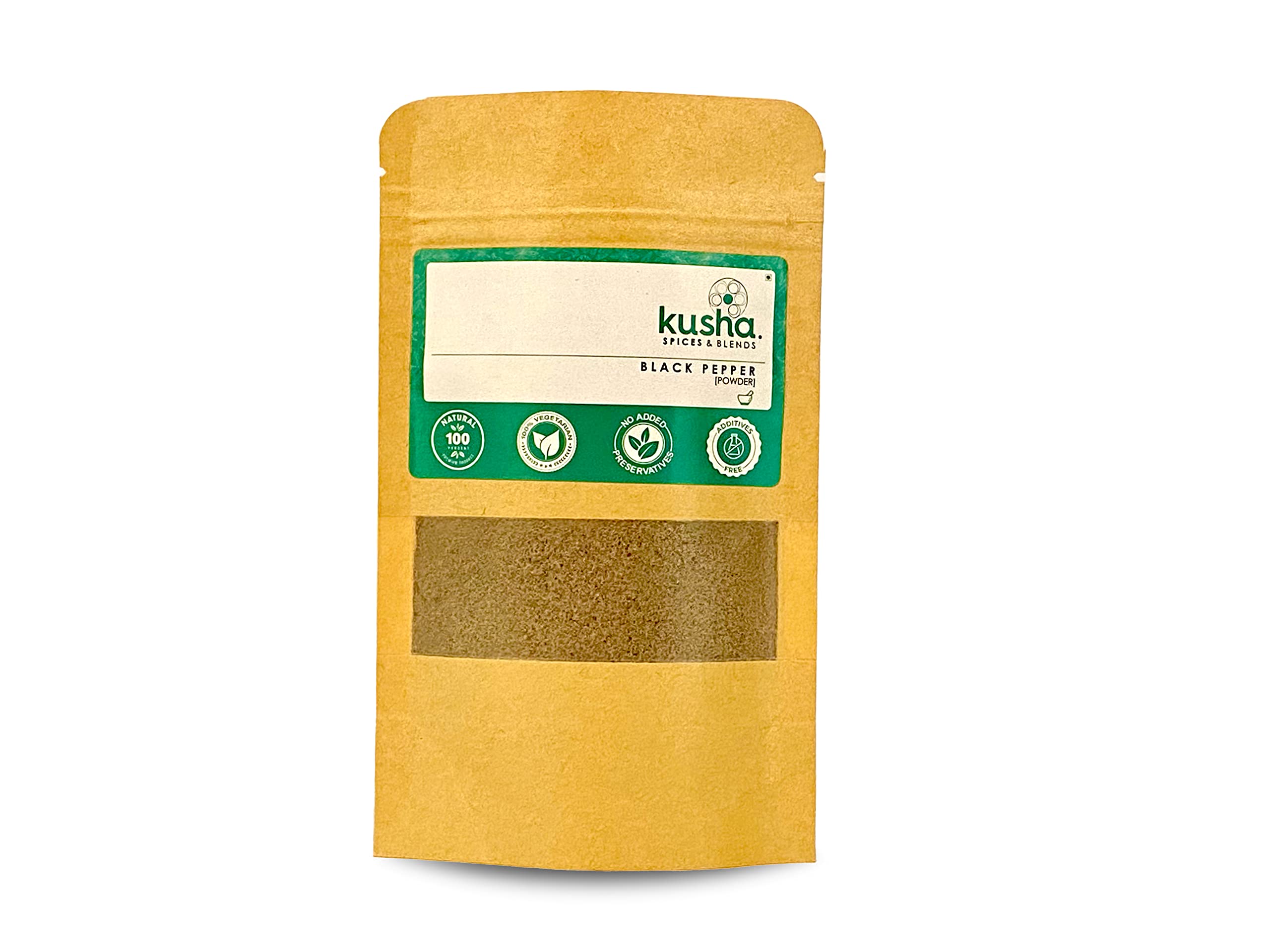 Kusha Spices Black Pepper Powder (100g) | Kali Mirchi | Kali Miri I 100% Natural | Fresh | Hand Sorted | Organic | Bold Pepper | From Wayanad, Kerala, India | Ground to Uniform Consistency | Perfectly Grounded | Strongly Aromatic | High Piperine Content |