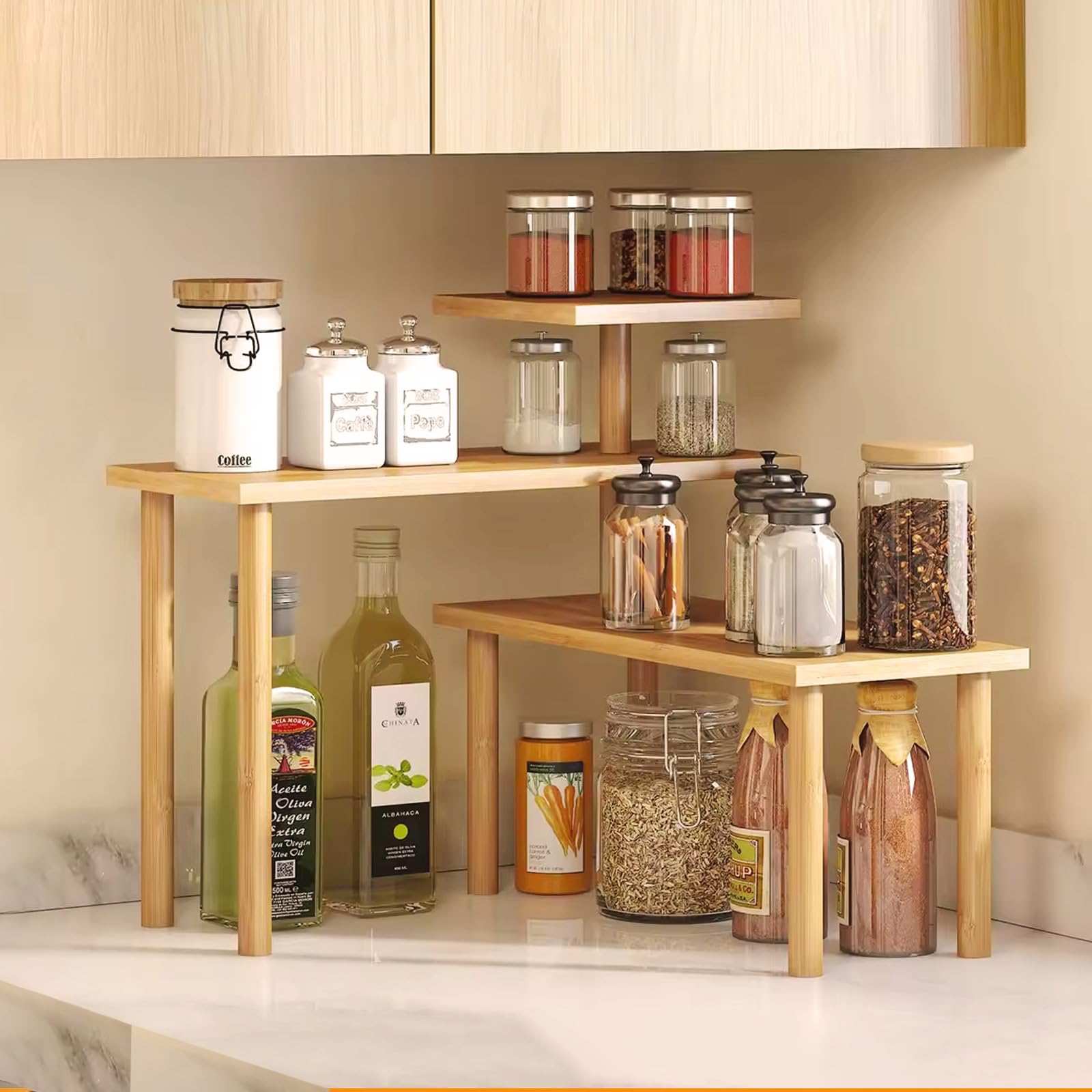 ABJA NOVELTIES Premium Bamboo Kitchen Counter Top Organizer, Shelf Rack ...