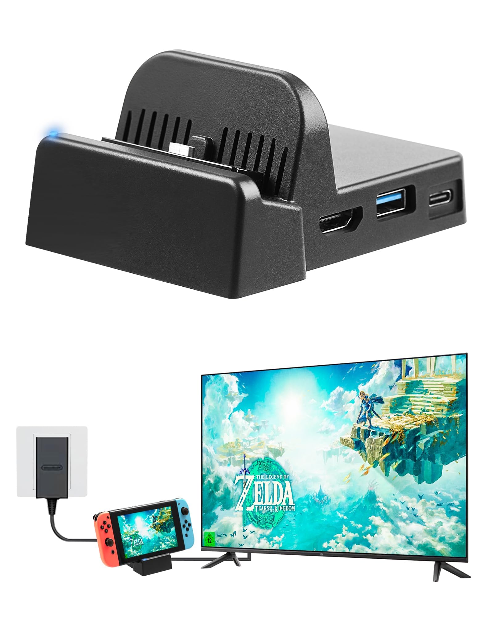 Switch Docking Station für Nintendo Switch/Switch OLED, tragbarer Switch Ladestation Switch Dock 4K HDMI TV Adapter Aufladehalterung mit USB 3.0 Port, Switch Zubehör Ständer für Nintendo Official