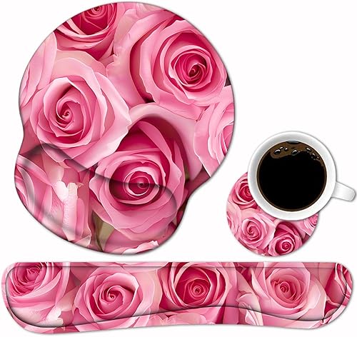 Juego de reposamuñecas para teclado y alfombrilla para mouse con posavasos, base de poliuretano antideslizante, alfombrilla ergonómica para mouse