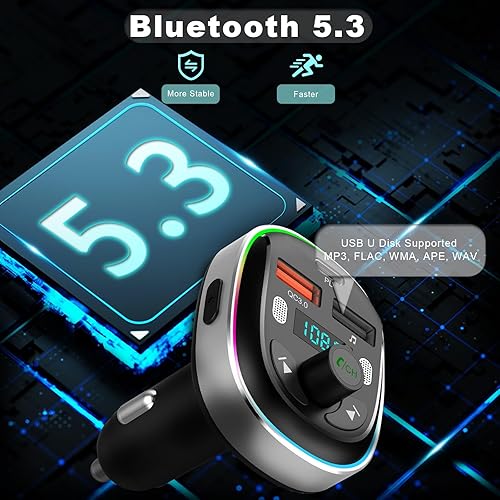 Miniatura 2 de Adaptador de coche Bluetooth 5.3 - Transmisor FM Hinrey de 48 W (PD 30 W y QC3.0) - Transmisor de radio de micrófono dual Bluetooth compatible con