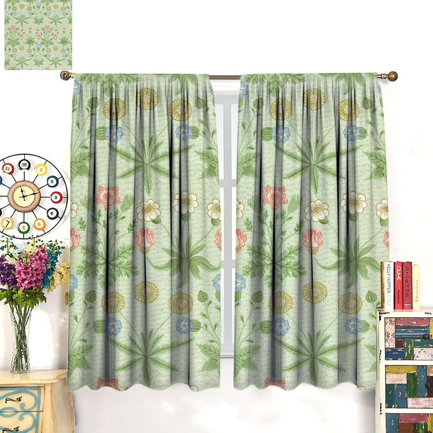 3D Retro-Blumen Vorhang Verdunkelungsvorhang Mit Ösen Blickdicht Lichtdicht Wärmeisolierend Vorhänge, Für Wohnzimmer Kinderzimmer Schlafzimmer 2 Stück 170X200 cm (B + H)-751561375