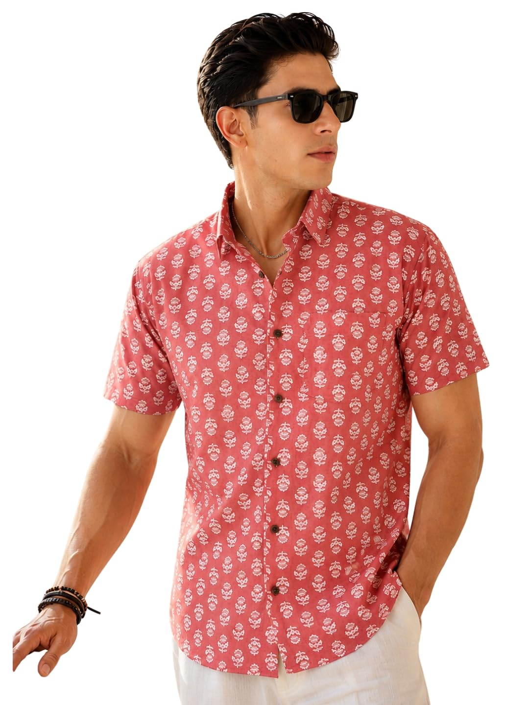 majestic man Men's Printed Pure Cotton Casual Shirt | Half Sleeve | Slim Fit | Collared Neck | Sanganeri | Jaipuri | Printed-picture-12
