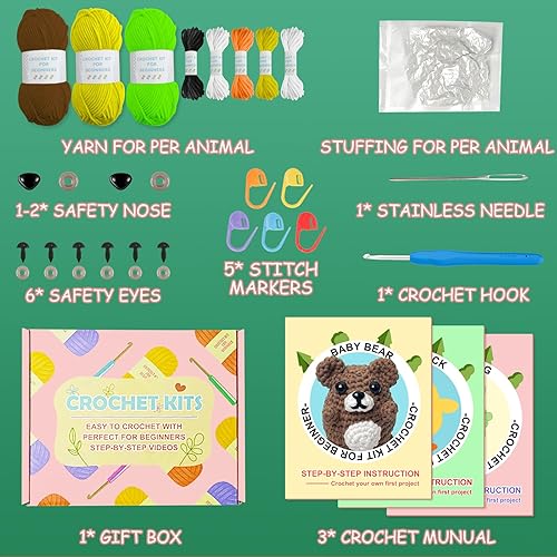 Miniatura 20 de Uluck Kit de ganchillo para principiantes, kit de ganchillo para adultos con tutoriales en video paso a paso, kit de animales de ganchillo - conejo