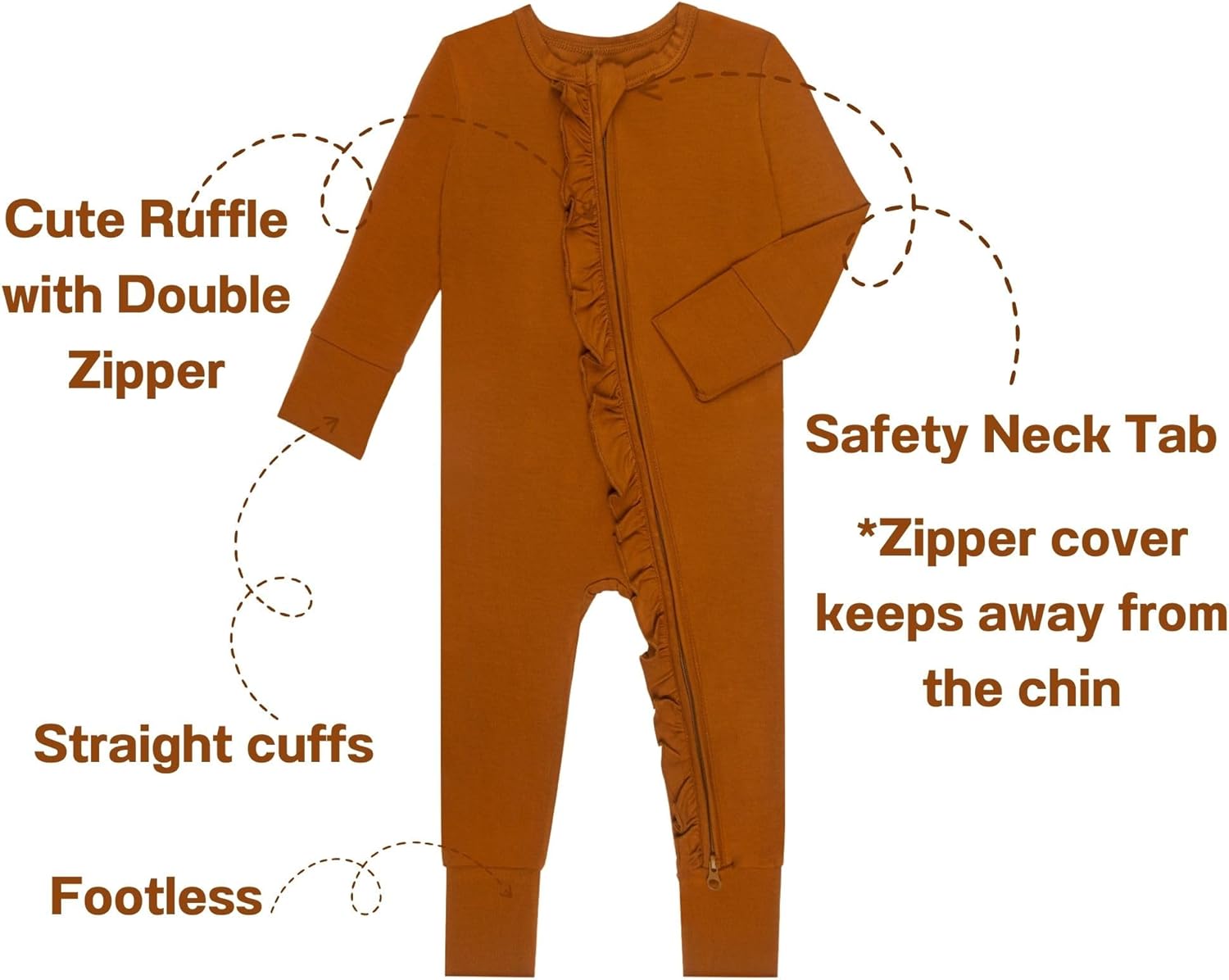 GUISBY Rayon Baby Long Sleeve Footless Rompers, 2 Way Zipper with Ruffle Sleepers 0-24 Months - Image 2