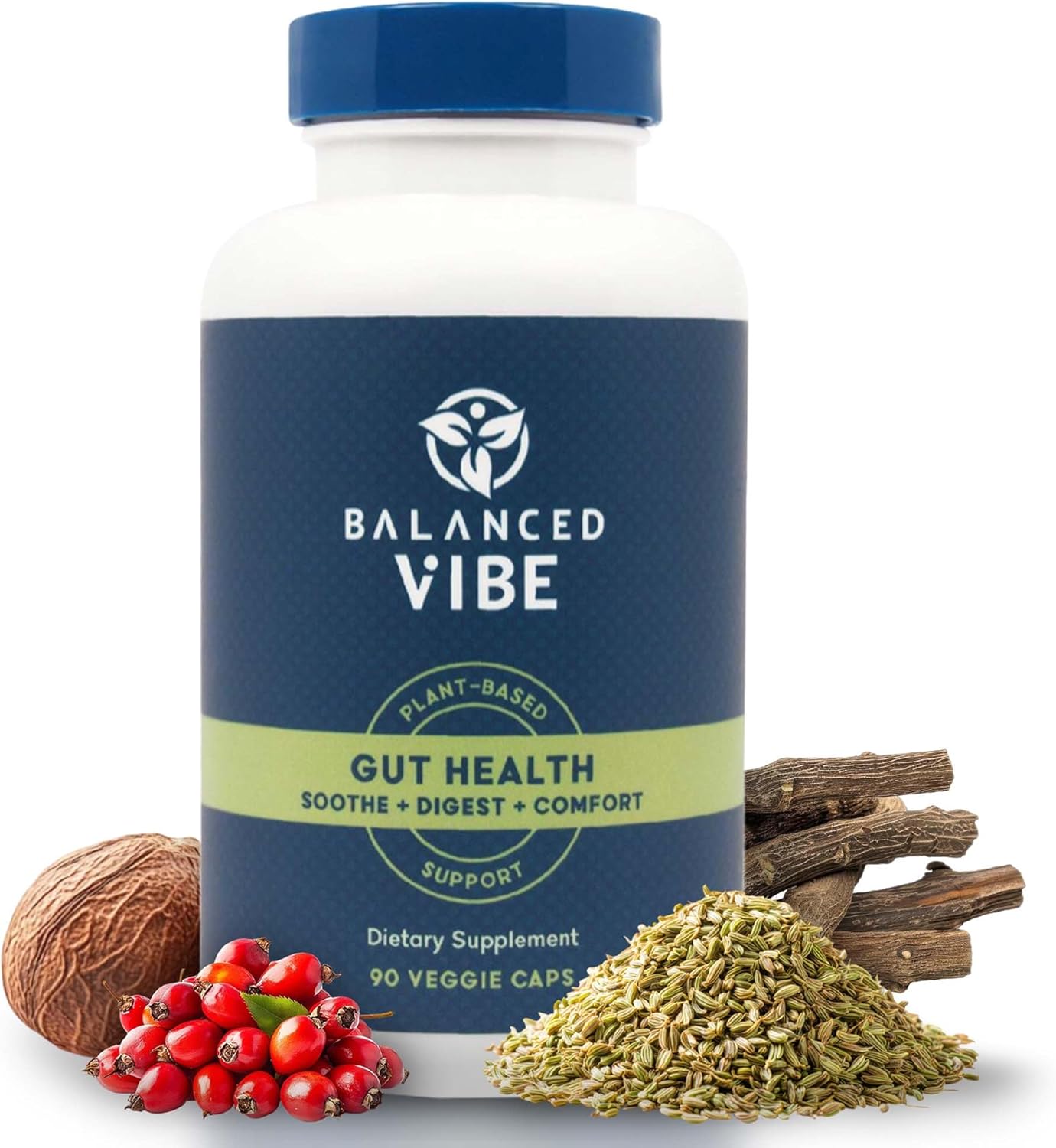 Balanced Vibe Gut Health Supplement – Digestive Comfort & Gut Support for Better Nutrient Absorption – Plant-Based with L-Glutamine and Triphala – Vegan, 90 Capsules