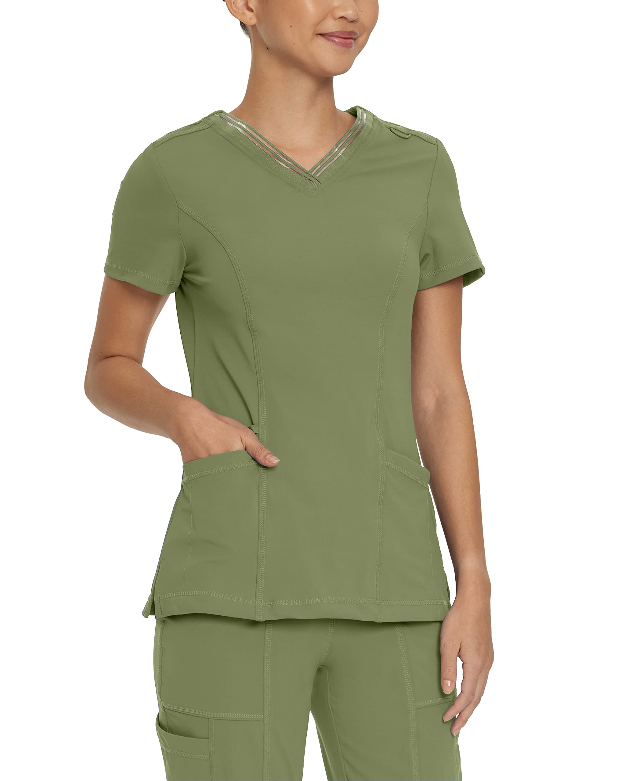 Urbane Impulse Slim Fit Extreme Stretch 2-Pocket V-Neck Scrub Top for Women 9105 Caliste Green