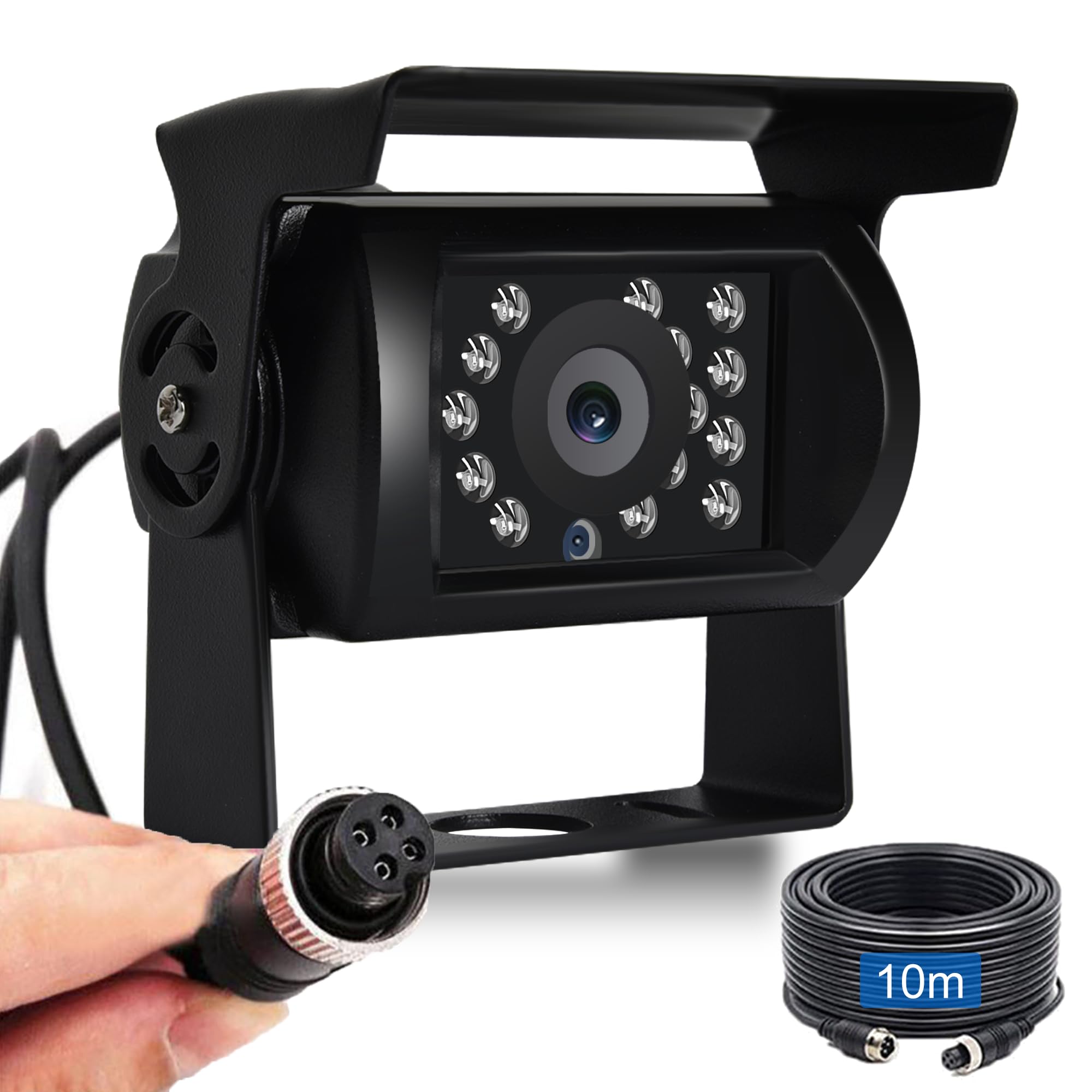 Telecamera Posteriore 4 Pin Aviation Connettore con Linea di Aiuto alla Retromarcia Visione Notturna IP67 Impermeabile Grandangolo con 10m Cavo Telecamera Posteriore per Bus/Furgoni/Camion/Rimorchio