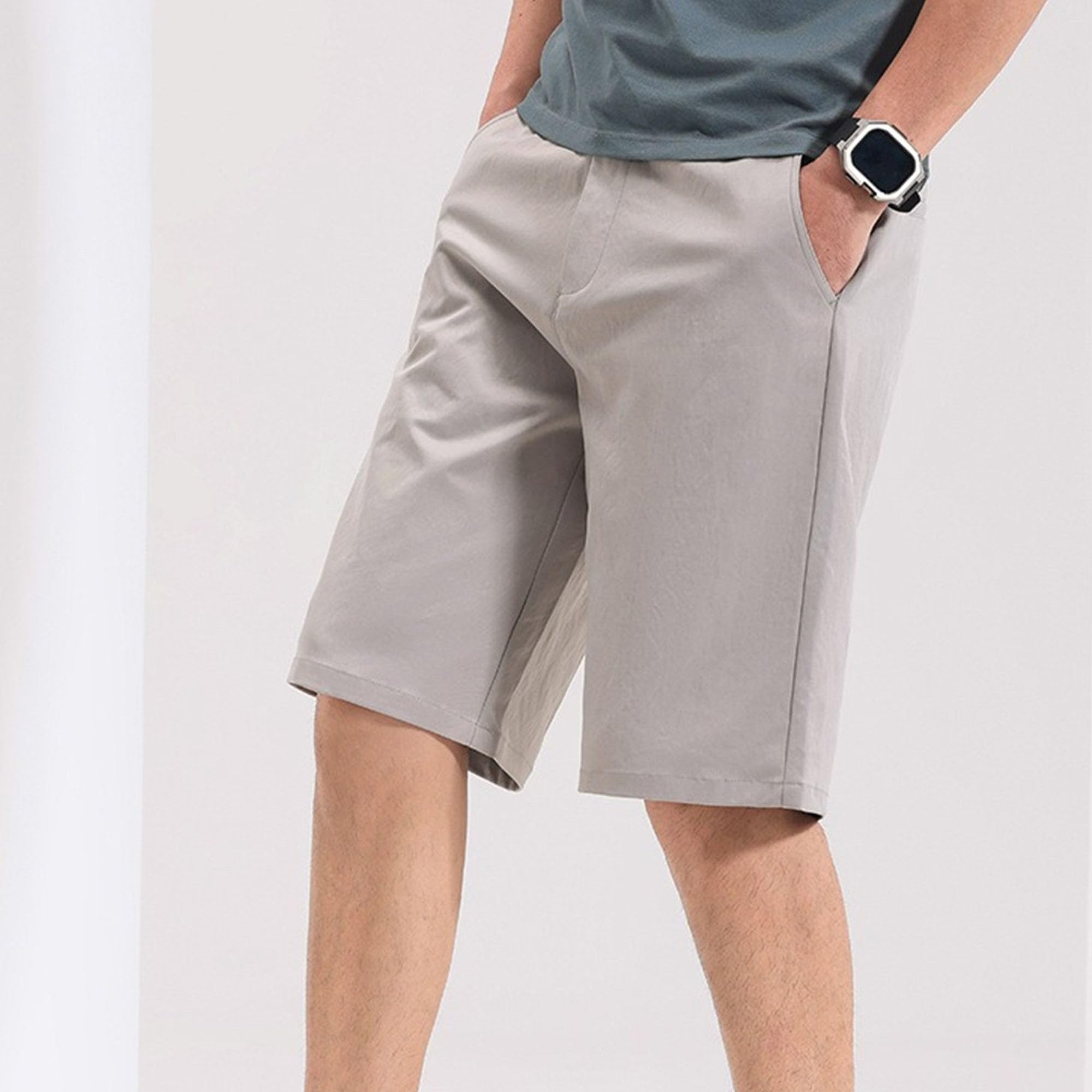 Estate Casual Cinque Quarti Pantaloni Shorts Uomo Business Straight Shorts Loose Fit con Tasche Maschio