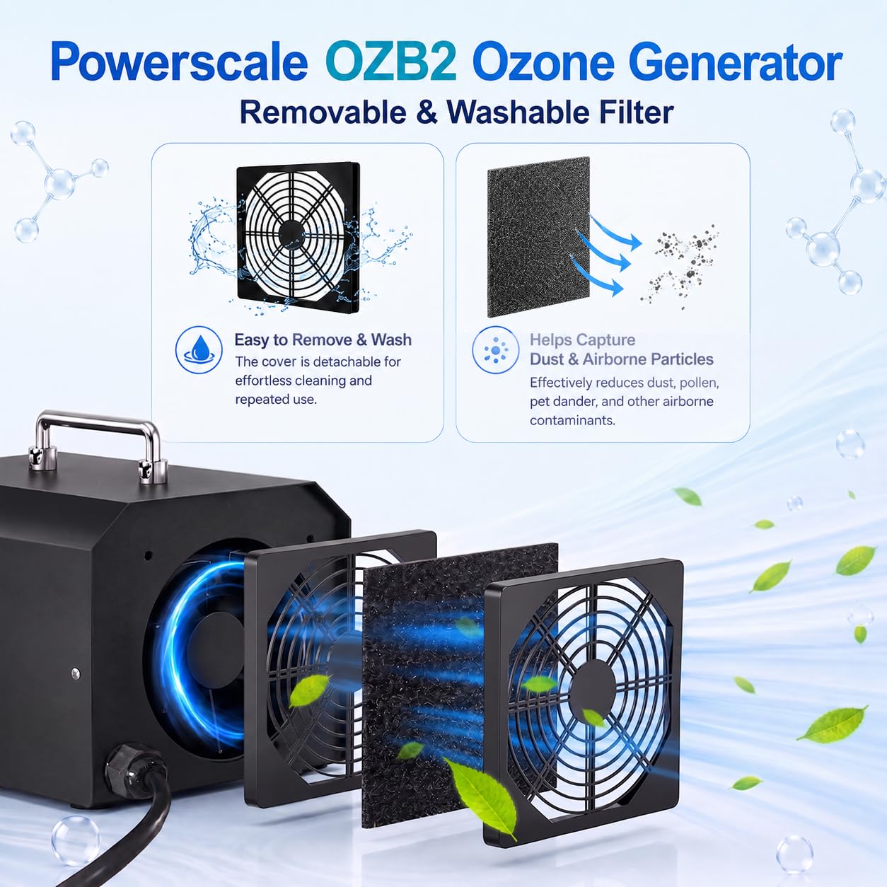 Powerscale OZB2 Ozonizzatore per Ambienti Commerciale 150.000 mg/h - Generatore di Ozono Industriale per la Rimozione degli Odori - Purificatore d'Aria e Sterilizzatore per Grandi Case e Uffici