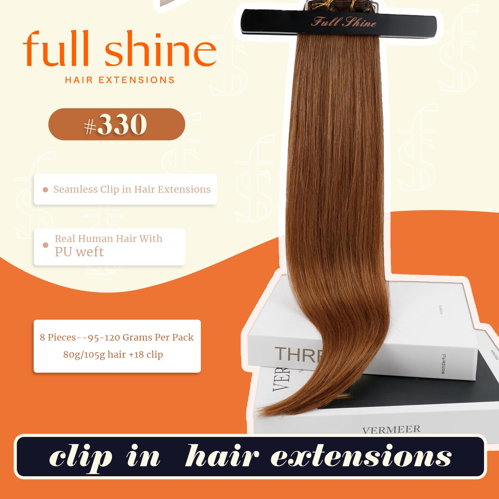 10pc. Copper Brown Clip in Hair Extensions … Copper Hair Extensions Clip In, Seamless Hair Extensions  main image 4