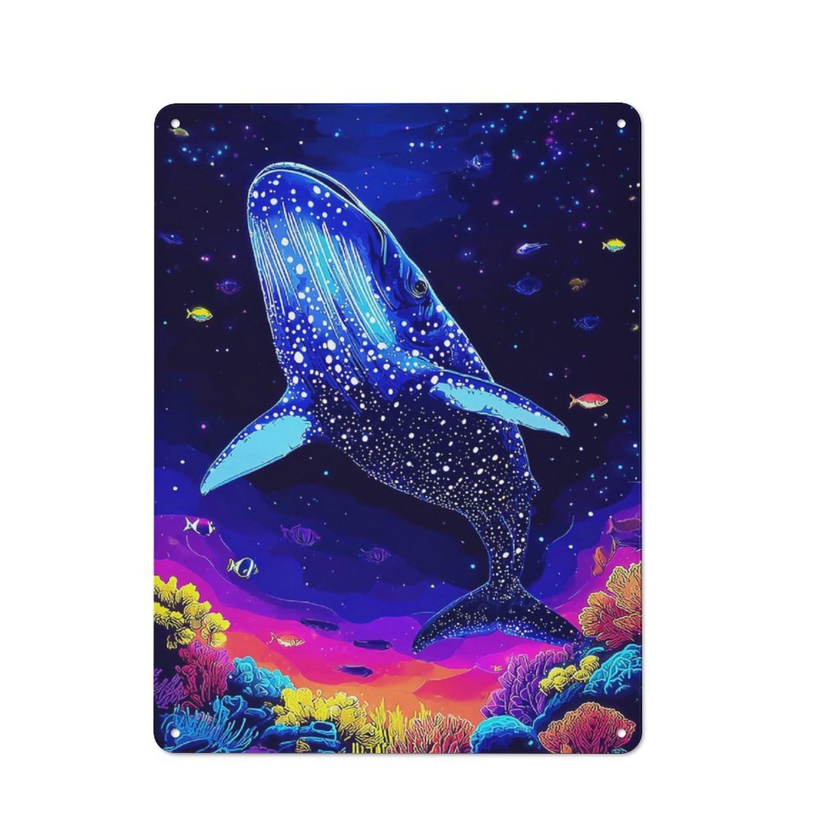 Junmoney Whale In Vibrant Coral Reef Understated Decorative Metal Sign 40X30cm Featuring Study Room Decor For Workspace, Cafe, Shop Or Desk Area