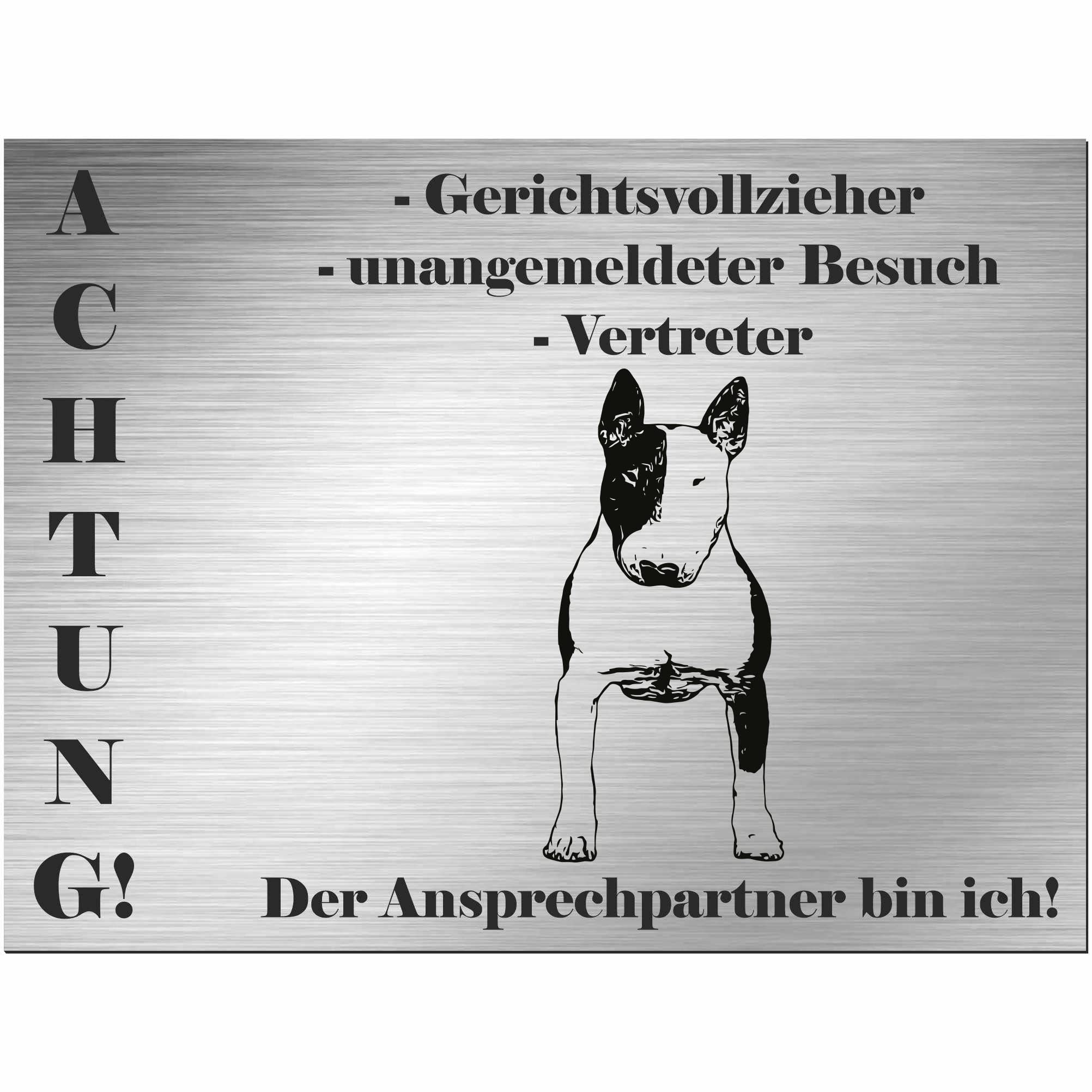 Plaque Bullterrier Huissier de justice en aluminium Dibond effet inox 40x30 cm