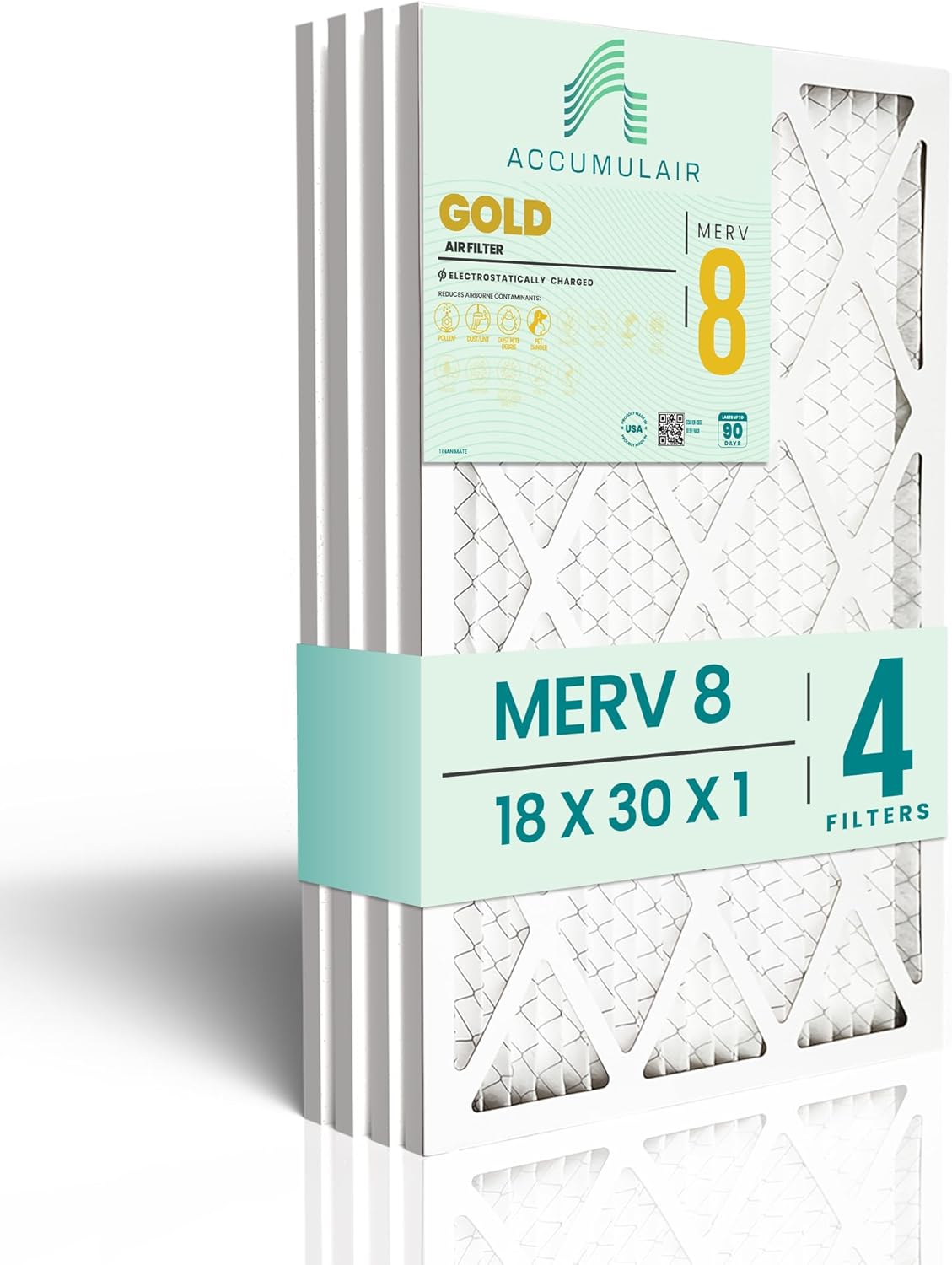Accumulair Gold 12x27x1 MERV 8 HVAC Air Filter (4-Pack) | Replacement Air Filter for AC and Furnace | Made in USA | Actual Size 11.75 x 26.75 x 0.75