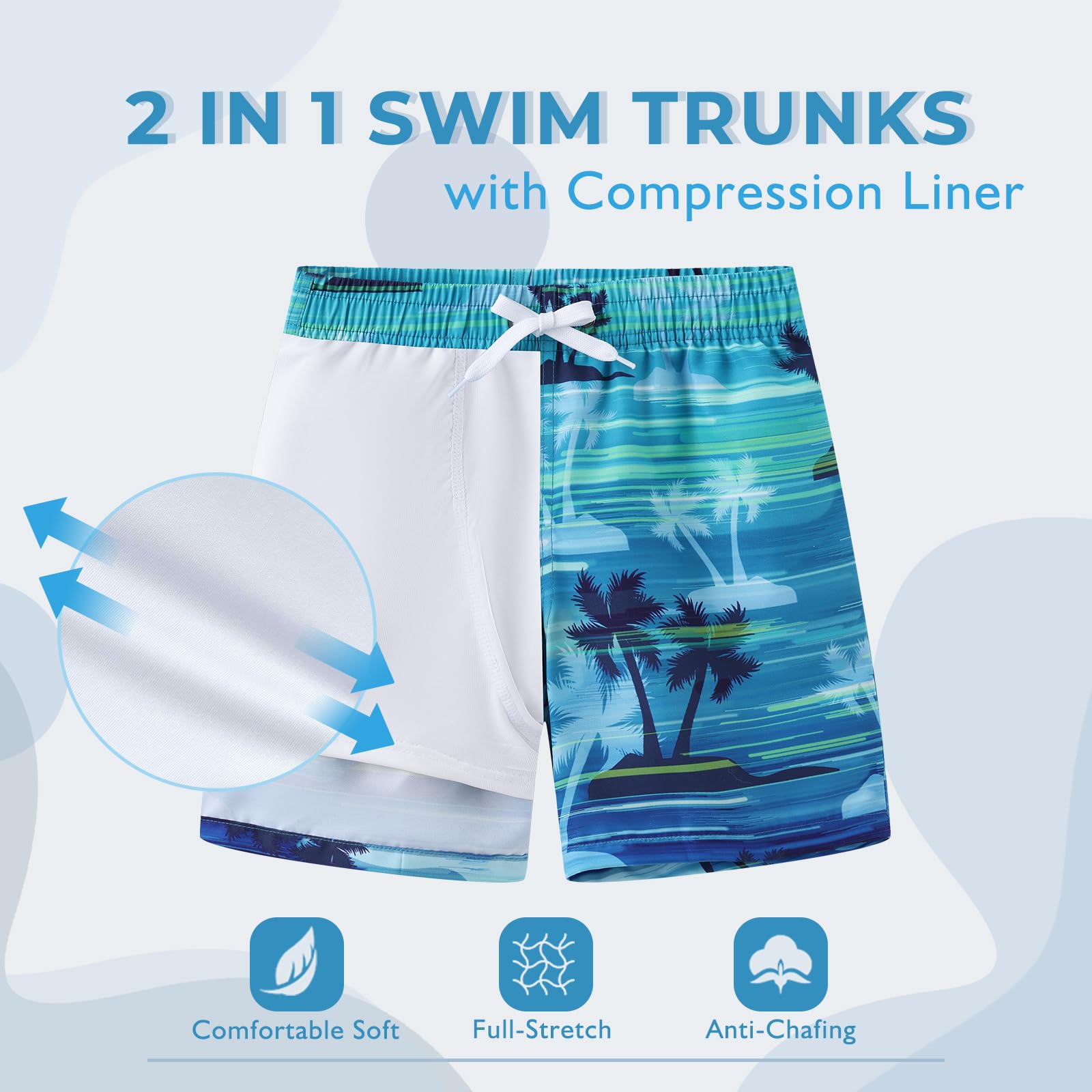 Aisyee Short de bain 2 en 1 pour garçons avec doublure de compression - Séchage rapide - Pour garçons de 5 à 16 ans