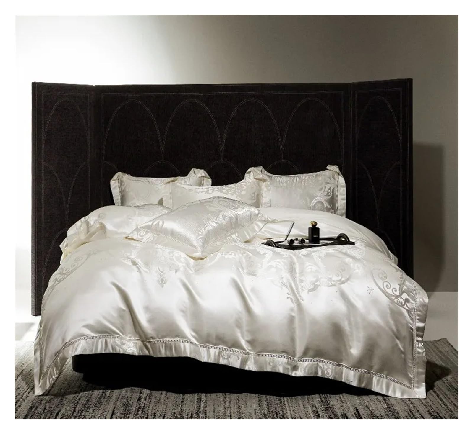 Sbcgfy C 1000T Cotton Silk Satin Jacquard Bedding Sets 106''X90''And 90'X90''Us Size Duvet Over Bed Linen Pillowcase 4Pcs,Otton Duvet, Queen, Zq-11042,-Queen