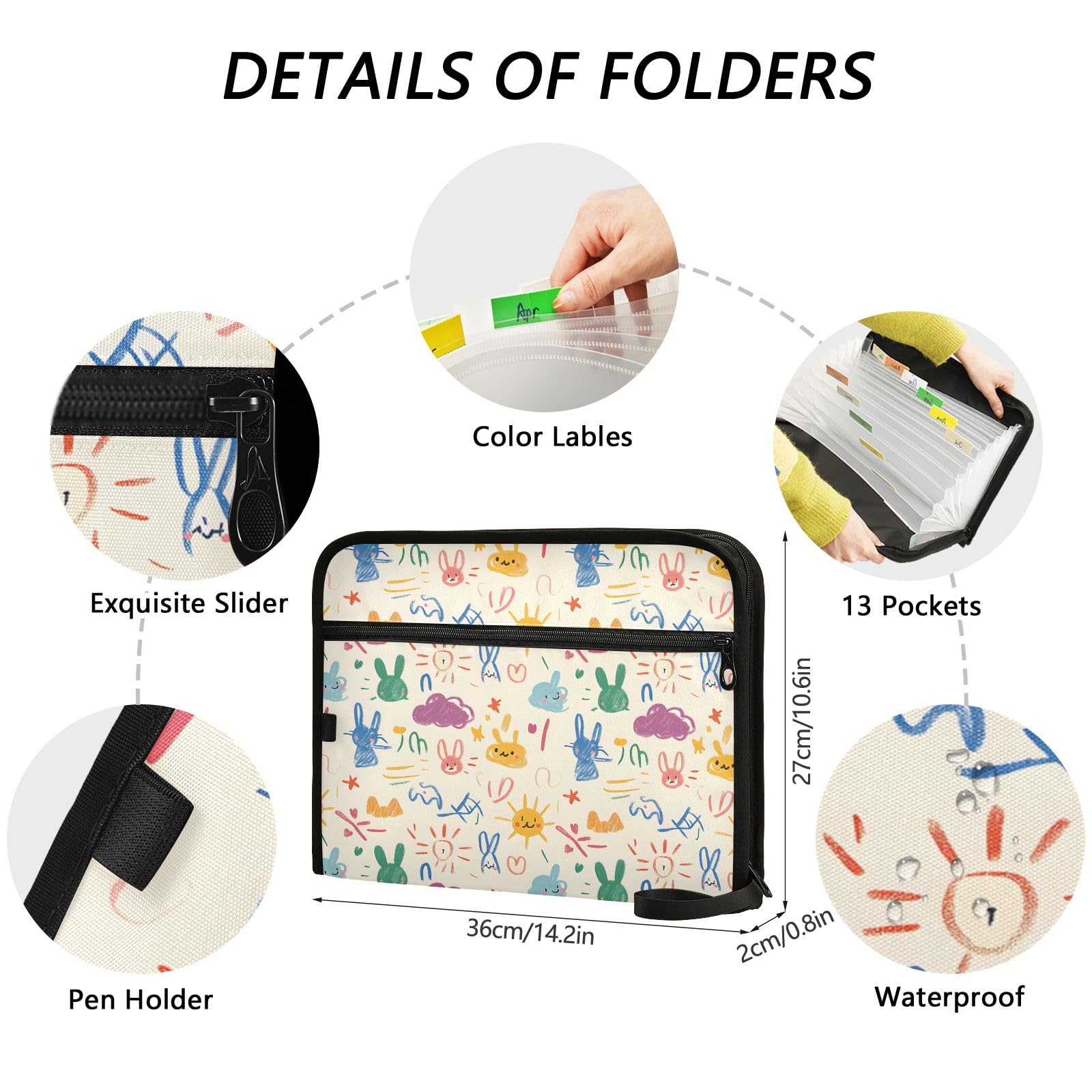 Organizador de archivos con 13 bolsillos con diseño de graffiti infantil, carpeta expandible con bolsa frontal, portátil, organizador de documentos de negocios con cremallera