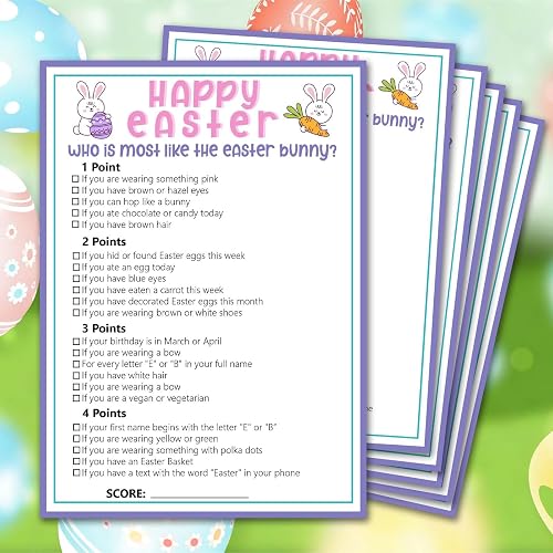 Kqfdr Easter Party Games for Adults, Who is Most Like The Easter Bunny Easter Games for Family, Ice Breaker Game Party Favors for Adults -25 Pcs -A03