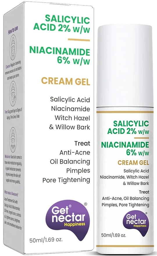 Get Nectar Happiness 2% Salicylic Acid 6% Niacinamide Acne Treatment Gel with Oil-Free for Active Acne, Pimples Oil Balancing, Pore Tightening & Brightens and Smoothens 50ml