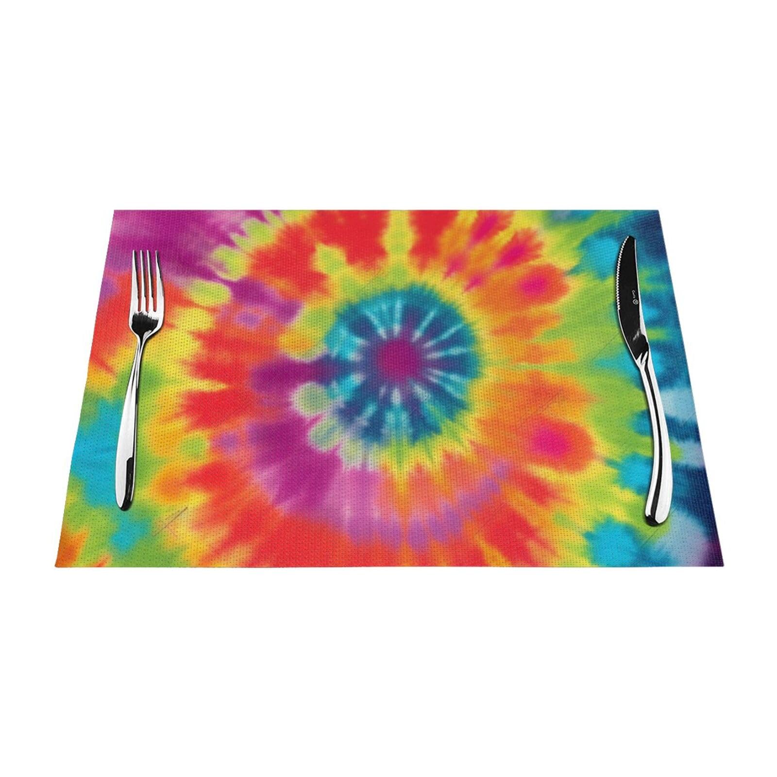 tie dye Rainbow Printed PVC Placemat 1 PCS for Kitchen Dining Table Heat-resistand Washable Table Mats 18x12 in