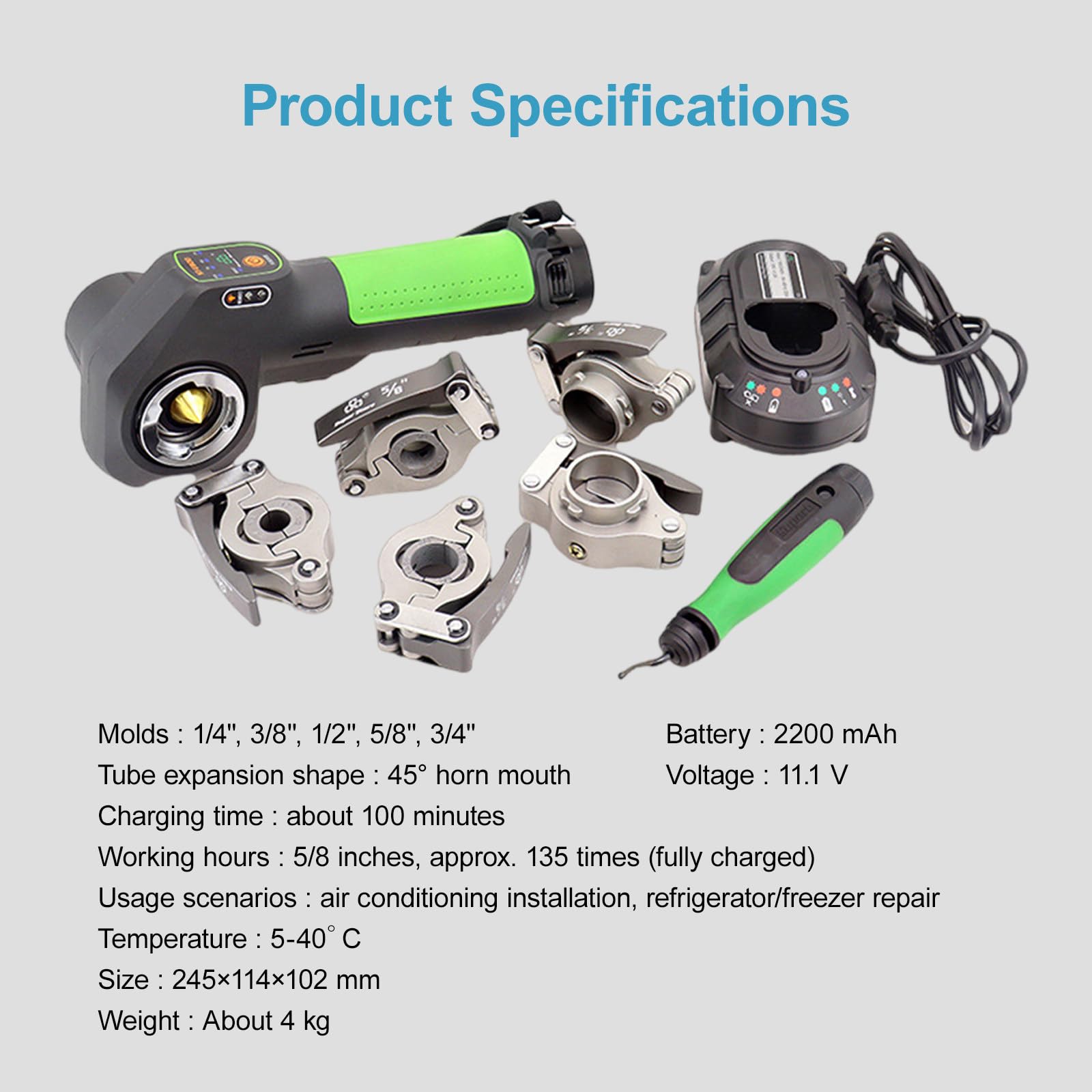 Kit De Herramientas Abocardadoras Eléctricas, Herramienta Abocardadora De Cobre De 1/4" A 3/4" para Reparación De Electrodomésticos, Juego De Abocardadores De Tubos Excéntricos De 45°