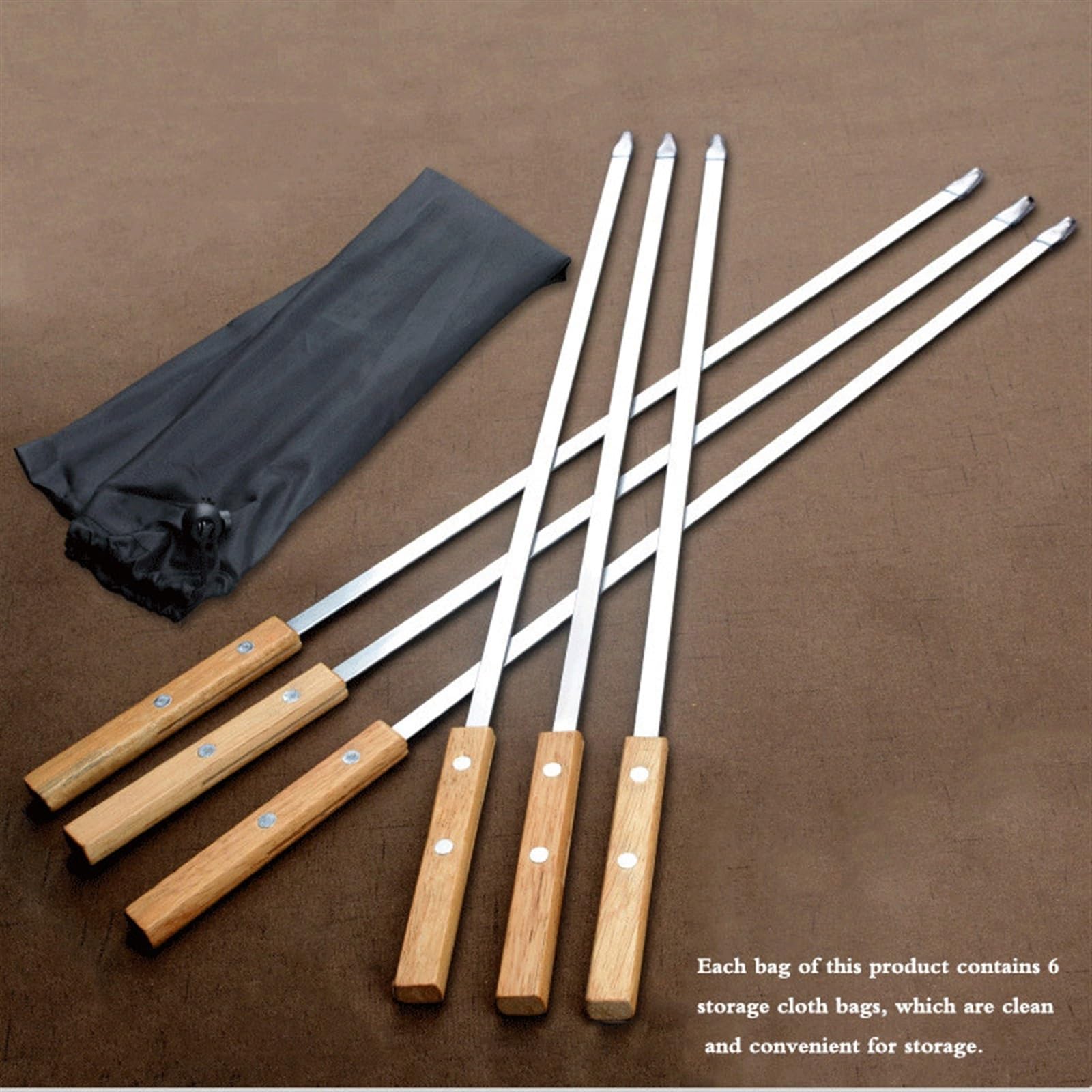 Brochetas de Kebab 57 cm, Mango Largo, for Barbacoa, Tenedor Madera, Acero Inoxidable, for Exteriores(12pcs)