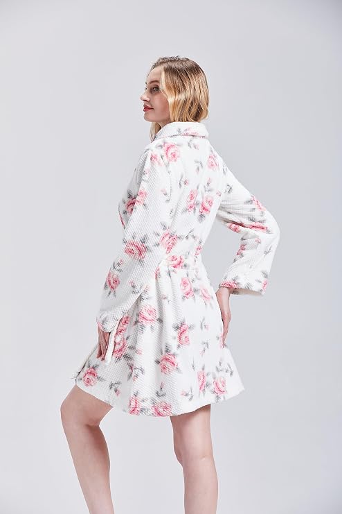 Loungees Cozy Printed Dimple Fleece Shawl Collar Wrap Robe
