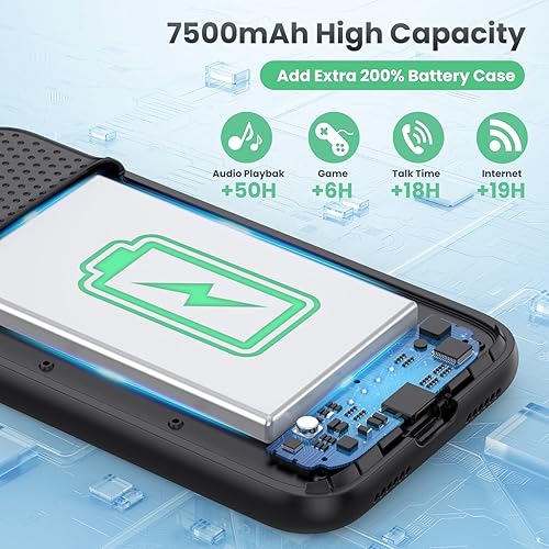 Miniatura 5 de Funda de batería para iPhone 11XR (6.1 pulgadas), funda de cargador portátil delgada de 7500 mAh, funda de carga de batería externa con protector de
