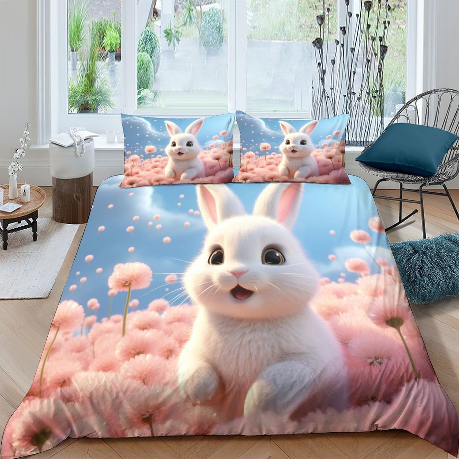 Housse de couette 220x240cm lapin en microfibre premium de qualité supérieure zippée
