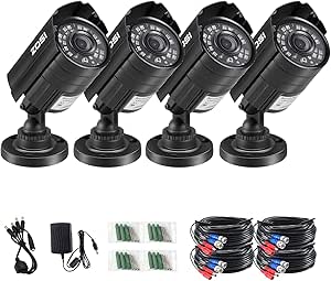 ZOSI 1080P 4 Pack HD-TVI Security Bullet Cameras Outdoor Indoor Weatherproof with 24pcs IR LEDs 65ft Night Vision for 2.0MP Surveillance TVI CCTV System (Renewed) asin的图片