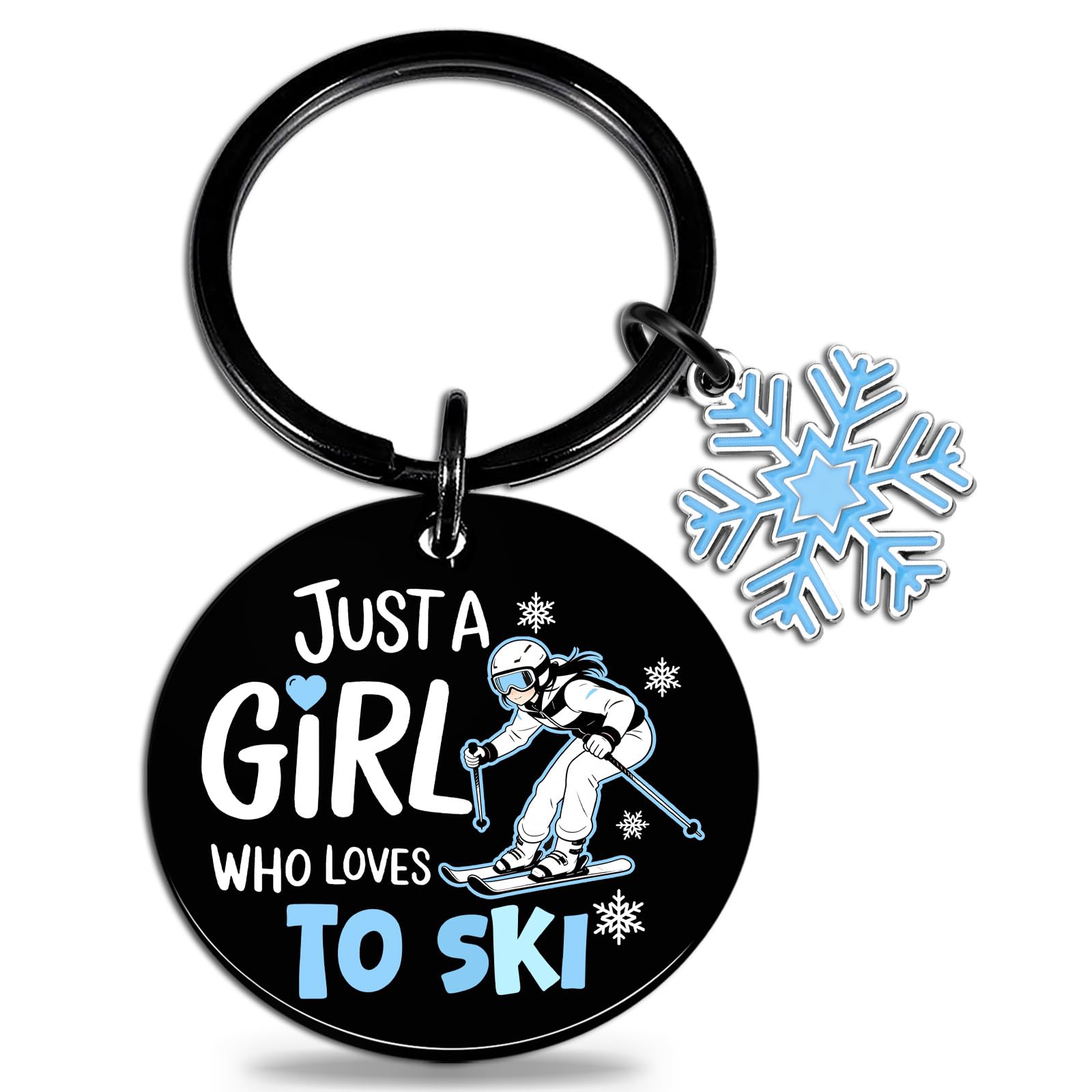 Ski Gifts for Women Skiing Accessories Best Gifts for Skiers Snowboarding Gift for Girls Friends Sister Daughter Coworker Birthday Gift Ideas Funny Keychain for Girls Just A Girl Who Loves to Ski