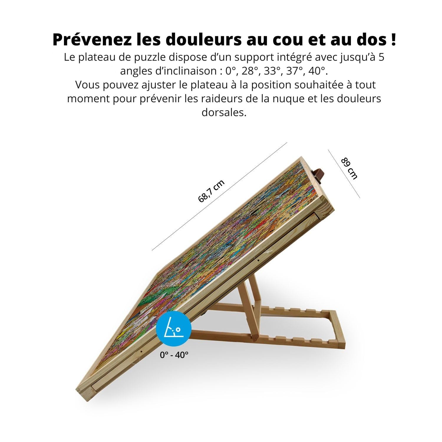 FlinQ Table de Puzzle Inclinable 1500 Pièces avec Plateaux de Rangement 4 Tiroirs Pliable 89x68 cm